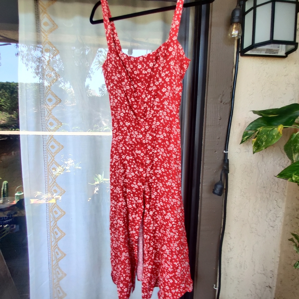 Retro floral red button down dress